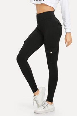 Legging unicolore haute qualité avec poches et boutons