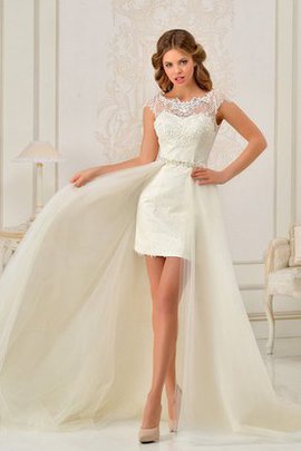 Robe de mariée naturel maillot decoration en fleur longueur au ras du sol en dentelle