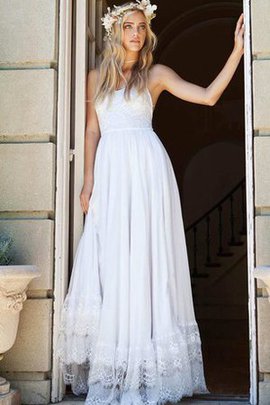 Robe de mariée informel longue bretelles spaghetti en dentelle manche nulle