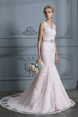 Robe de mariée de traîne moyenne de sirène en tulle avec sans manches spécial