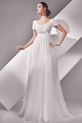 Robe de mariée simple avec perle decoration en fleur avec chiffon boutonné