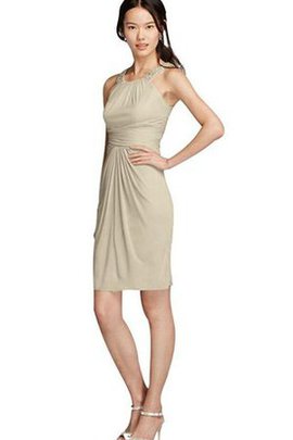 Robe demoiselle d'honneur plissé courte naturel avec chiffon de fourreau