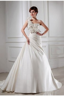 Robe de mariée manche nulle avec fleurs de princesse d'épaule asymétrique cordon