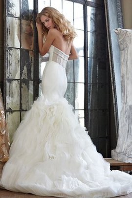 Robe de mariée naturel de sirène de bustier cordon avec nœud à boucles