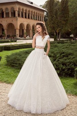 Robe de mariée a-ligne de col bateau 2 pice avec manche courte longueur au ras du sol