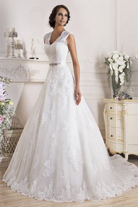 Robe de mariée naturel longue avec sans manches en dentelle a-ligne