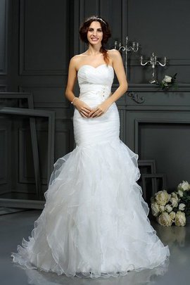 Robe de mariée longue naturel en organza manche nulle de traîne moyenne