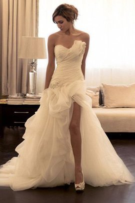 Robe de mariée naturel manche nulle de traîne courte en organza de mode de bal