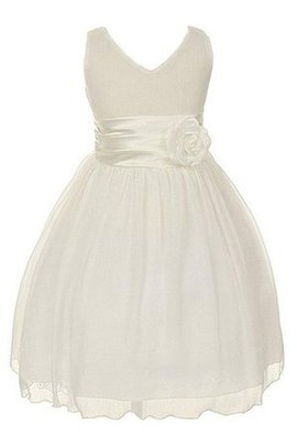 Robe de cortège enfant de col en v avec fleurs manche nulle en tulle ligne a