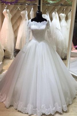 Robe de mariée modeste plissage avec manche longue cordon appliques