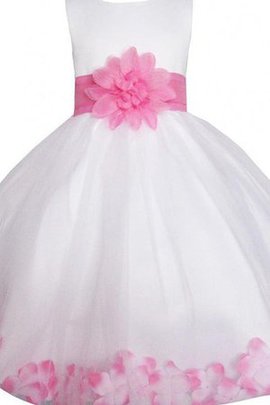 Robe de cortège enfant encolure ronde avec zip avec nœud textile en tulle jusqu'au sol