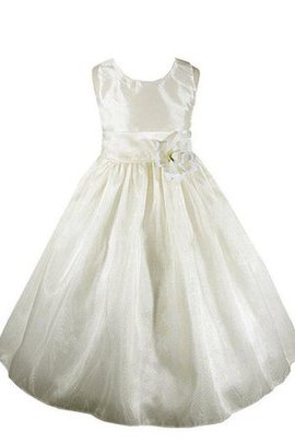 Robe de cortège enfant avec fleurs encolure ronde avec sans manches a-ligne