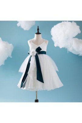 Robe de cortège enfant en organza jusqu'au sol avec gradins ligne a bretelles spaghetti