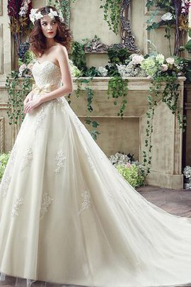 Robe de mariée naturel longue avec nœud à boucle avec broderie dos nu