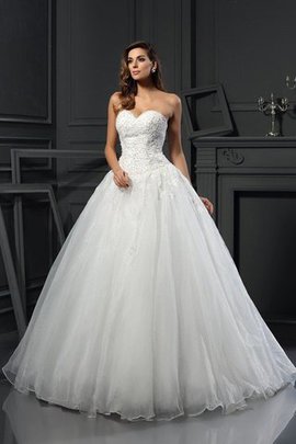 Robe de mariée longue avec zip de tour de ceinture empire de col en cœur avec perle