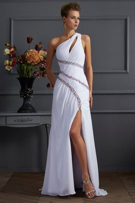 Robe de bal longue d'épaule asymétrique avec perle de traîne courte avec chiffon