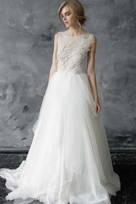 Robe de mariée facile textile en tulle a-ligne manche nulle avec perle