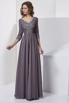 Robe de soirée longue avec chiffon de col en v de fourreau avec manche 3/4