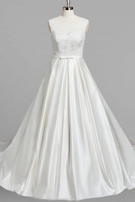 Robe de mariée v encolure avec perle jusqu'au sol fermeutre eclair a-ligne