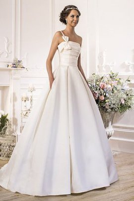 Robe de mariée de traîne courte en satin avec sans manches ligne a cordon