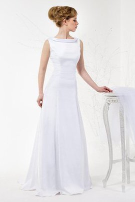 Robe de mariée plissage col en v foncé de col haut en satin longueur au ras du sol