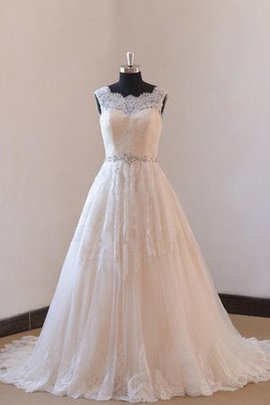 Robe de mariée naturel de lotus de traîne courte a-ligne avec perle