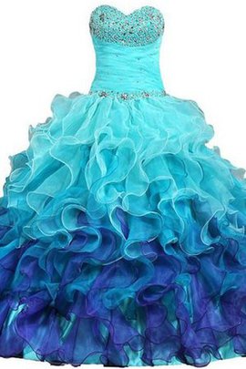 Robe de quinceanera naturel longue avec lacets en satin manche nulle