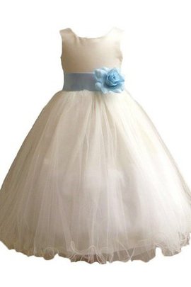 Robe de cortège enfant en satin avec fleurs a-ligne fermeutre eclair de mode de bal