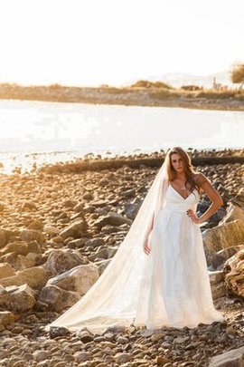 Robe de mariée naturel a plage fermeutre eclair en grandes tailles de col en v