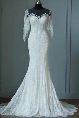 Robe de mariée distinguee jusqu'au sol encolure ronde de sirène avec manche 1/2