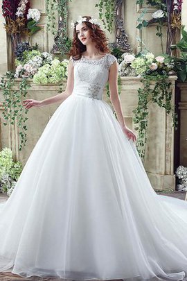 Robe de mariée charmeuse longue modeste ligne a avec perle