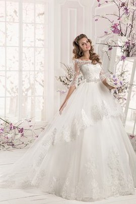 Robe de mariée naturel avec perle avec gradins ligne a de traîne moyenne