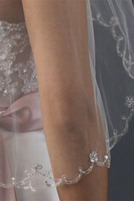 Enchanteur ourlet de dentelle court voile de la mariée - photo 2