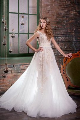 Robe de mariée naturel appliques en tulle col u profond de traîne mi-longue