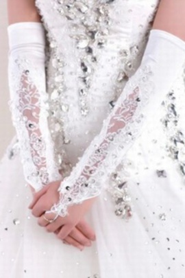 Angélique satin sequin blanc gants de mariée modestes