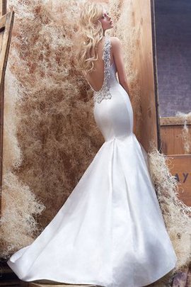 Robe de mariée en satin avec perle v encolure de sirène manche nulle