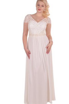 Robe de bal naturel avec chiffon appliques a-ligne avec manche courte