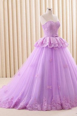 Robe de quinceanera avec zip en tulle col en forme de cœur en satin de traîne courte