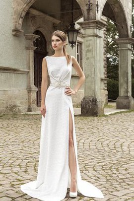 Robe de mariée nature avec sans manches avec cristal fendu latérale de traîne moyenne