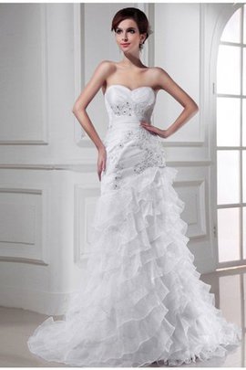 Robe de mariée de traîne mi-longue en organza manche nulle de col en cœur cordon