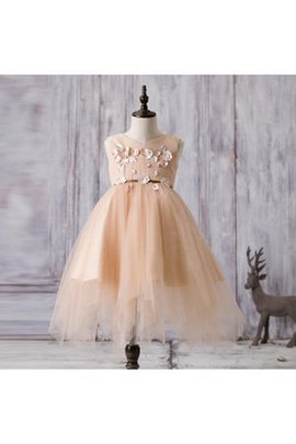 Robe de cortège enfant plissage v encolure en tulle jusqu'au mollet avec fleurs