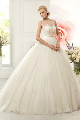 Robe de mariée textile en tulle avec nœud de mode de bal col u profond appliques