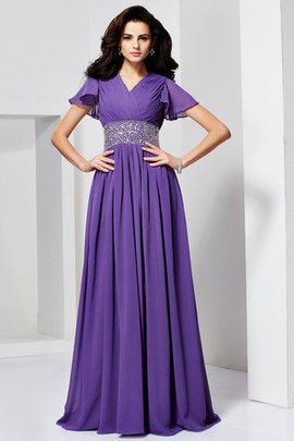 Robe de soirée longue avec zip avec perle avec chiffon v encolure