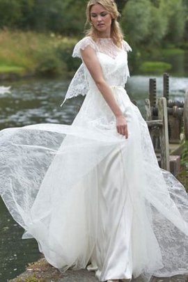 Robe de mariée facile avec manche courte avec chiffon collant longueur au niveau de sol