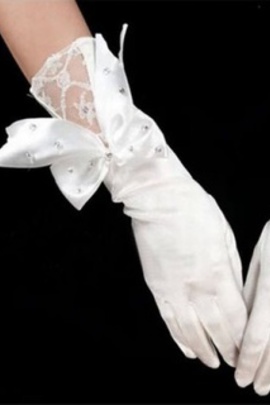 Absorbant satin avec cristal blanc élégant | gants de mariée modestes - photo 2