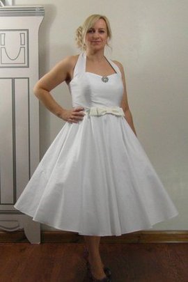 Robe de mariée naturel ruché dénudé avec sans manches arrivée au mollet