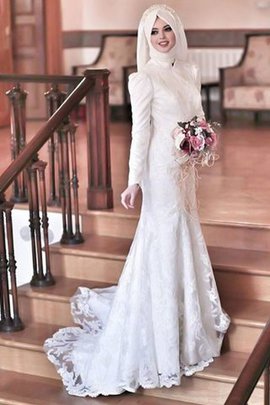 Robe de mariée elevé avec décoration dentelle avec manche longue en tulle mode