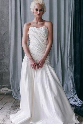 Robe de mariée naturel avec zip ligne a en satin manche nulle