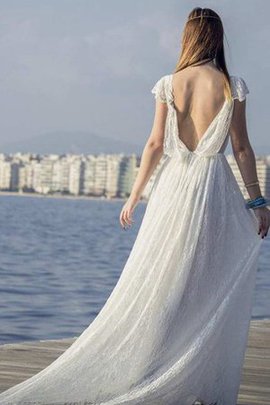 Robe de mariée a-ligne sans dos avec décoration dentelle decoration en fleur en plage