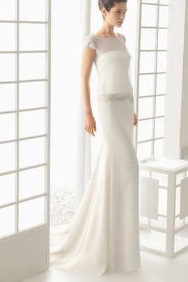 Robe de mariée romantique de fourreau de traîne courte col en bateau avec manche courte